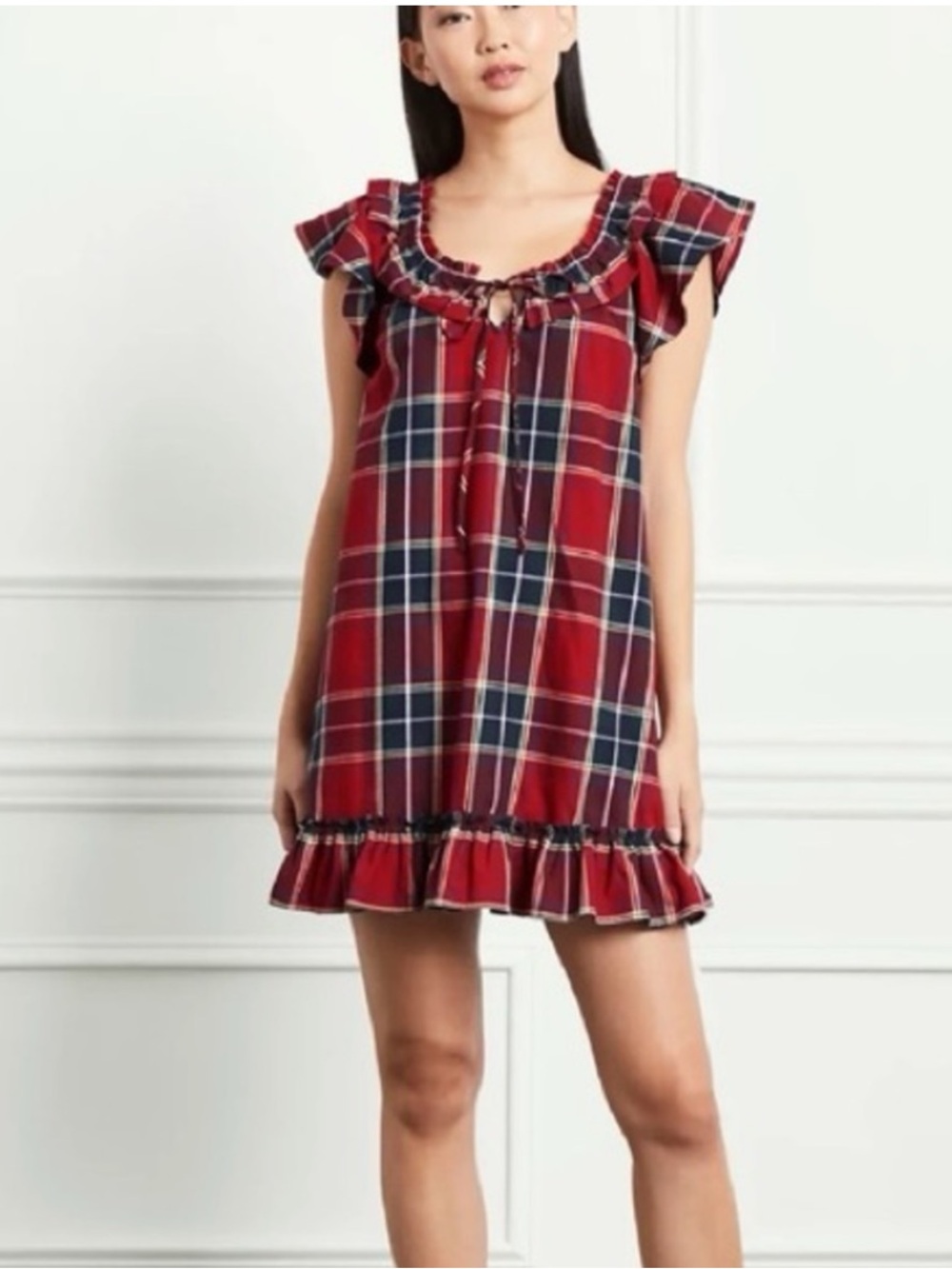Hill House Cordelia Mini Dress Women’s Small Red Plaid 100% Cotton